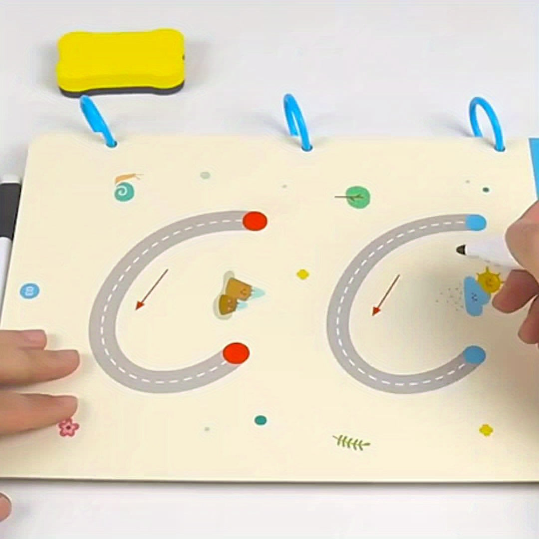 Caderno Mágico Montessori de Caligrafia Infantil – Reutilizável com Caneta Apagável para Escrita e Desenho