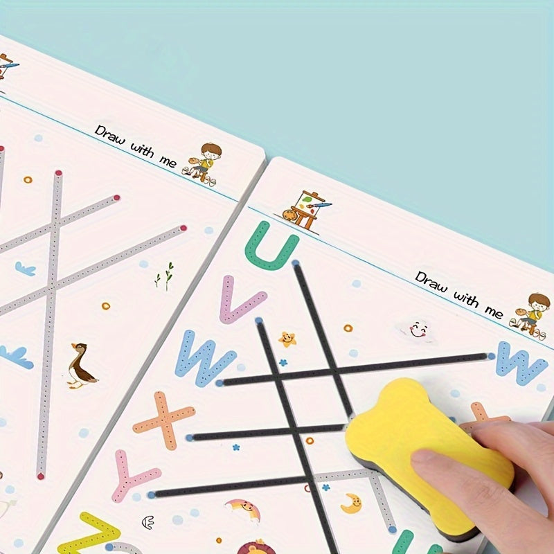 Caderno Mágico Montessori de Caligrafia Infantil – Reutilizável com Caneta Apagável para Escrita e Desenho