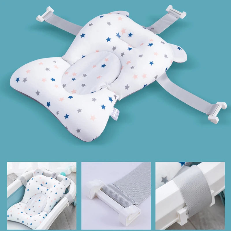 Assento Almofadado para Banho de Bebê – Suporte Antiderrapante Dobrável com Conforto para Recém-Nascidos