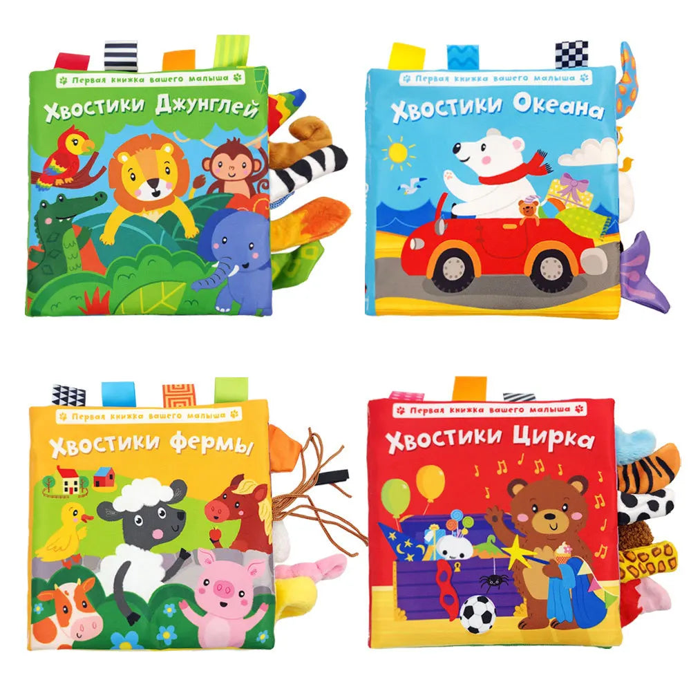 Livro Sensorial Infantil de Tecido com Caudas de Animais – Educativo, Interativo e Seguro para Bebês (0 a 3 Anos)