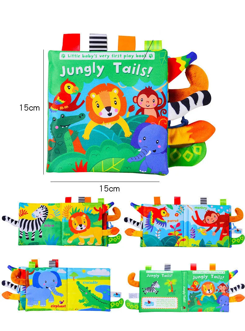 Livro Sensorial Infantil de Tecido com Caudas de Animais – Educativo, Interativo e Seguro para Bebês (0 a 3 Anos)