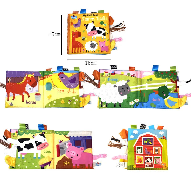 Livro Sensorial Infantil de Tecido com Caudas de Animais – Educativo, Interativo e Seguro para Bebês (0 a 3 Anos)