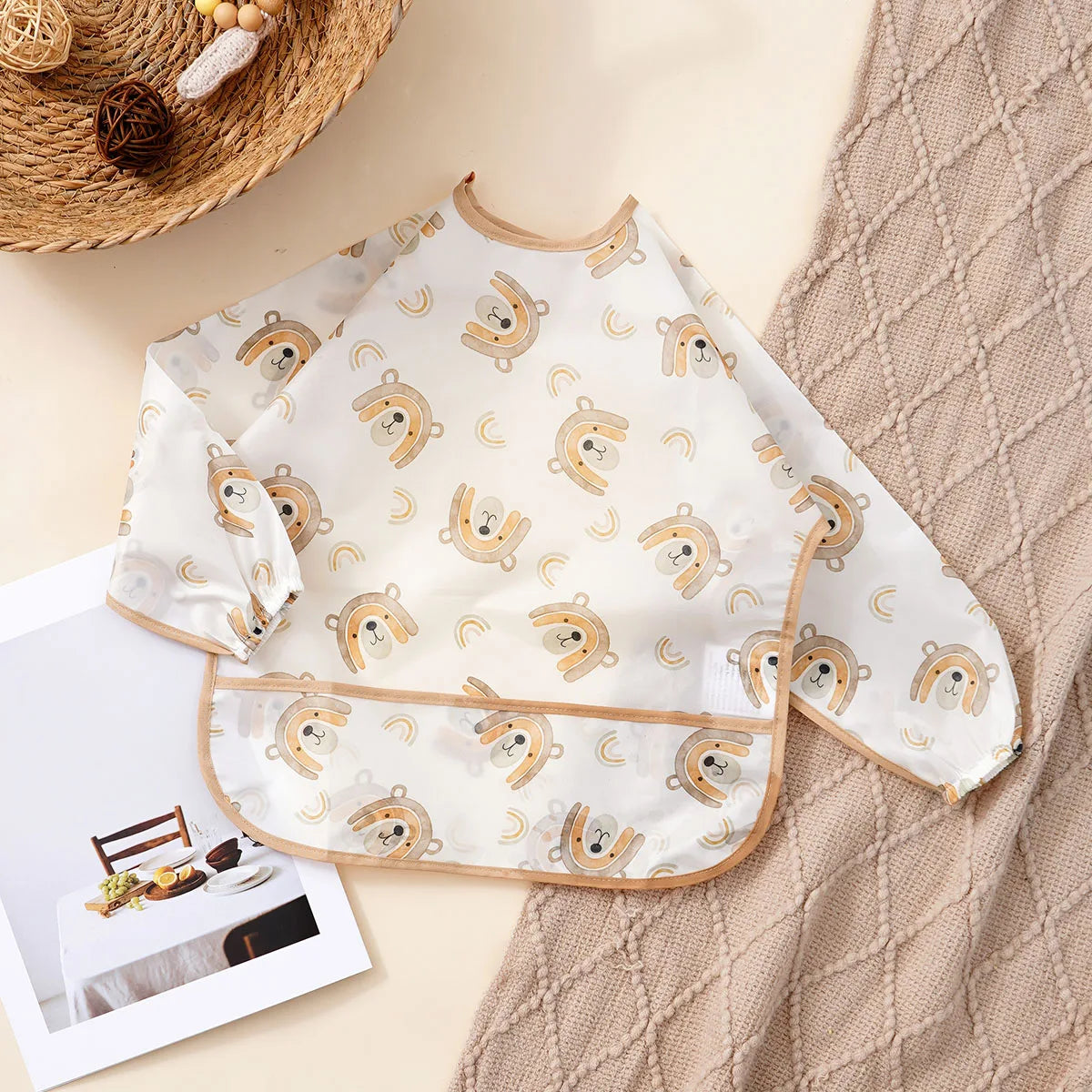 Babador Infantil Impermeável de Manga Longa – Babador Avental Lavável e Fácil de Limpar