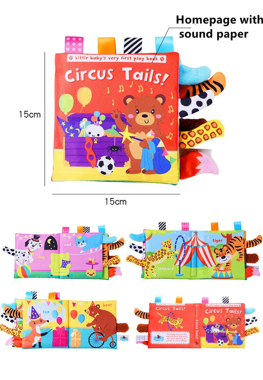 Livro Sensorial Infantil de Tecido com Caudas de Animais – Educativo, Interativo e Seguro para Bebês (0 a 3 Anos)