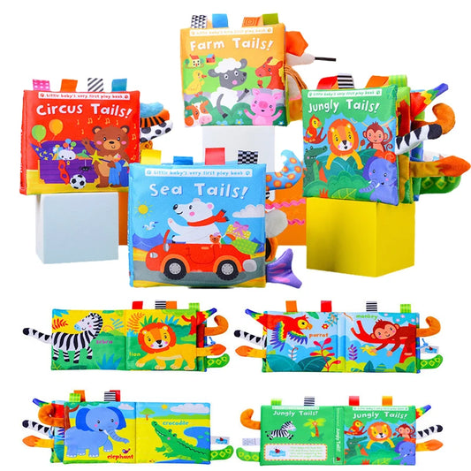 Livro Sensorial Infantil 3D de Tecido com Caudas Interativas – Educativo, Resistente e Seguro para Bebês