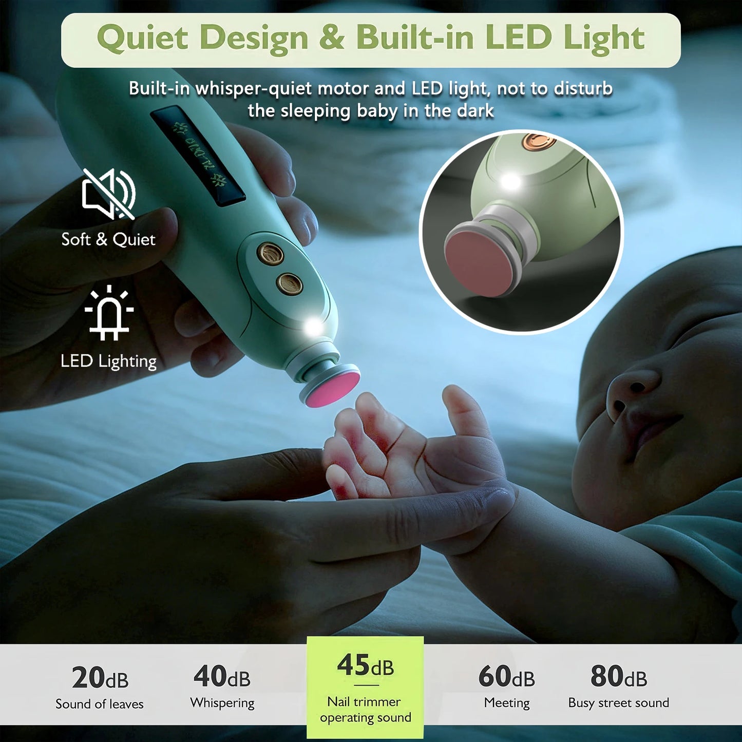 Aparador de Unhas Elétrico para Bebê com LED – Kit Completo de Cuidados para Recém-Nascidos, Crianças e Adultos