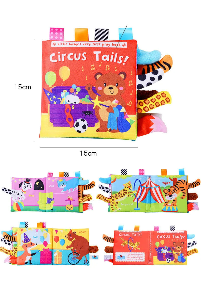 Livro Sensorial Infantil de Tecido com Caudas de Animais – Educativo, Interativo e Seguro para Bebês (0 a 3 Anos)