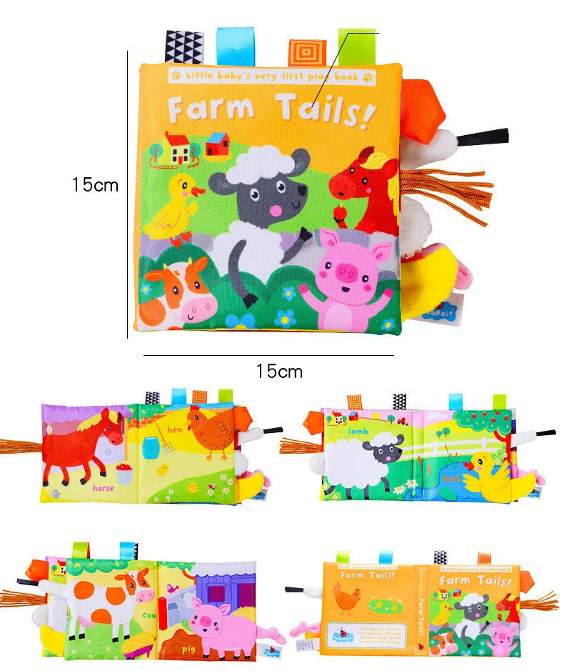 Livro Sensorial Infantil de Tecido com Caudas de Animais – Educativo, Interativo e Seguro para Bebês (0 a 3 Anos)