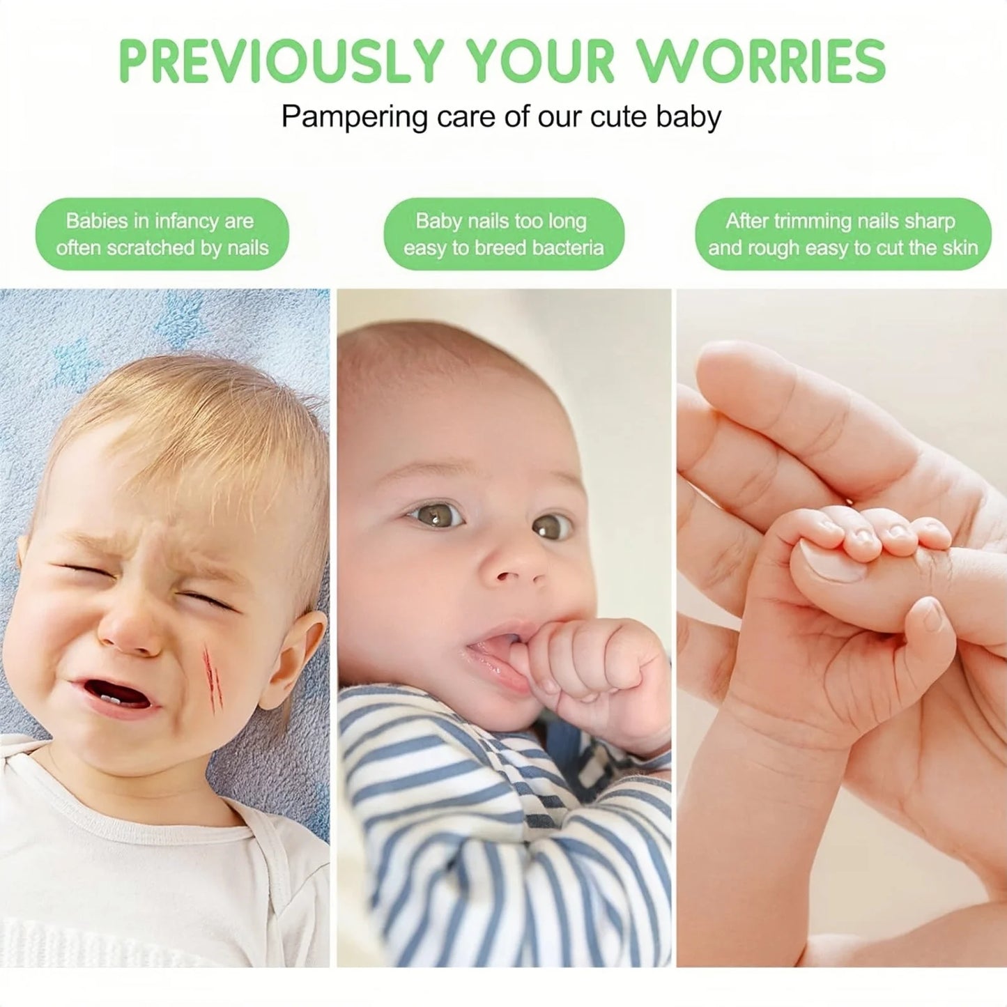 Aparador de Unhas Elétrico para Bebê com LED – Kit Completo de Cuidados para Recém-Nascidos, Crianças e Adultos