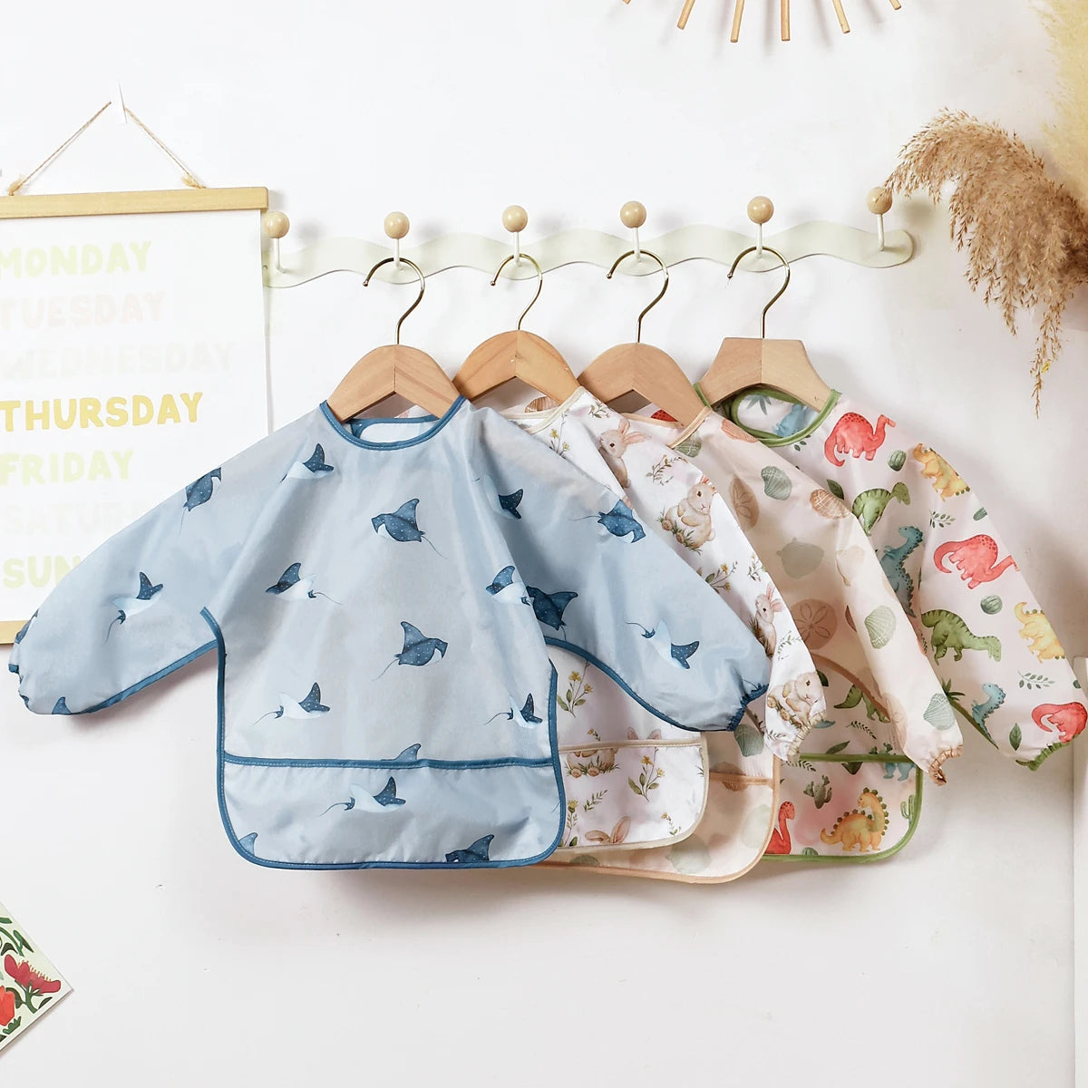 Babador Infantil Impermeável de Manga Longa – Babador Avental Lavável e Fácil de Limpar