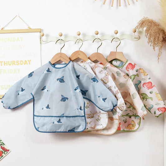 Babador Infantil Impermeável de Manga Longa – Babador Avental Lavável e Fácil de Limpar